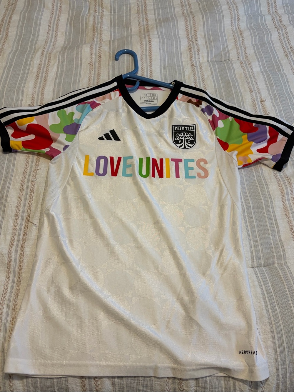 adidas Kids White 'Love Unites' Jersey with Multicolor Sleeves